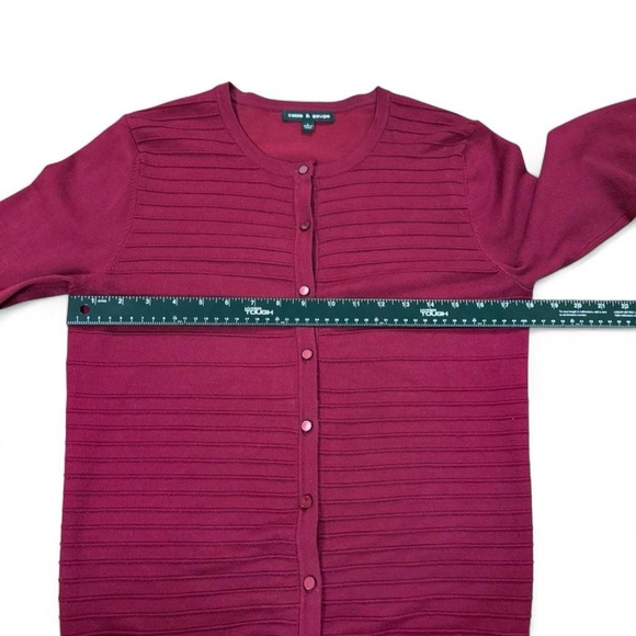 Cable & Gauge burgundy ribbed button up cardigan lightweight 3/4 sleeve size L - Picture 7 of 8